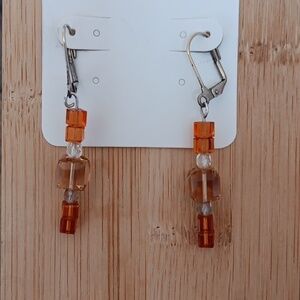 Silver Tone Leverback Glass Beaded Earrings